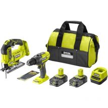 Ryobi - pack Scie sauteuse pendulaire 18 v one+ (R18JS-0) - Perceuse-visseuse à percussion 2 vitesses 18V one+ (R18PD3-0) - 2 batteries 2,5 Ah - 1