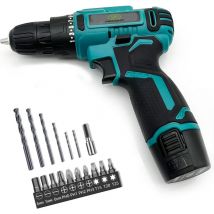 Mawiron - Trapano, set di trapano a batteria 12V, batteria 1500 Ah, 50 Nm, livello di coppia 25+1, mandrino da 10 mm, 2 velocità, luce led, 16