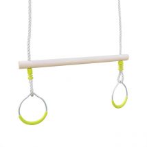 Trapèze bois avec paire d'anneaux métal pour portique de 2 à 2.5m. agrès balançoire. accessoire
