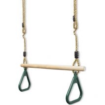 Leogreen - Trapèze en Bois, Balanoire avec Anneaux de Gymnastique, Vert, 200 cm, Matériau: Plastique (pp, pe), Bois