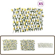 Treillis de lierre artificiel extensible 5 pcs jaune 180x60 cm - Clôture Artificielle - Trellis De Lierre - Écran De Lierre - Intimité Jardin
