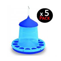 Lot de 5 Mangeoires pour Poules et Oiseaux Capacité 2 kg 25x25x34cm Plastique résistant Couleur Bleu