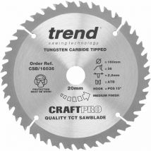 Trend - Lama per sega circolare CraftPro tct combinata, 160 mm x 36 denti x 20 mm alesaggio, punta in carburo di tungsteno, CSB/16036