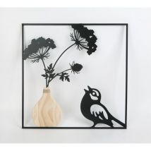 Trendline - Wandbild Metall Blumen mit Vogel 40 x 1 x 40 cm schwarz Figuren