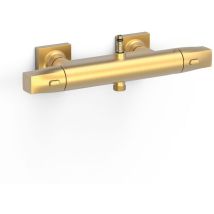 Tres - 19016905OM over-wall Grifo Termostático Mural de 2 Vías Over-Wall con Conexión para Barra de Ducha Color Oro Mate 24K - ref: 19016905OM