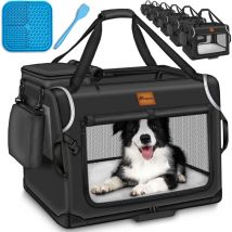 Tresko - Hundebox faltbar Schwarz (xl 83x58x58cm) inkl. Leckmatte, Spatel & Reflektoren Transportbox für Hunde und Katzen Hundetransportbox für