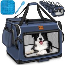 Tresko - Hundebox faltbar Navyblau (xxl 92x63x63cm) inkl. Leckmatte, Spatel & Reflektoren Transportbox für Hunde und Katzen Hundetransportbox für