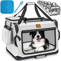 Tresko Cage Pliable Grise Pour Chien (xl 83 X 58 X 58 Cm) Avec Tapis À Lécher, Spatule Et Réflecteurs Cage De Transport Pour Chiens Et Chats Cage De 