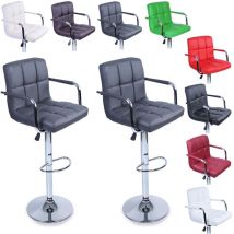 Lot de 2 Tabourets de bar gris avec dossier, accoudoir, chromé, rotation à 360°, hauteur réglable, 62,0 à 82,5 cm - Tresko