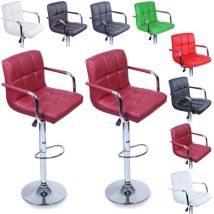 Lot de 2 Tabourets de bar bordeaux avec dossier, accoudoir, chromé, rotation à 360°, hauteur réglable, 62,0 à 82,5 cm - Tresko