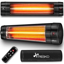Tresko - Radiateur infrarouge Noir extérieur 2500W Chauffage radiant terrasse murale inclination télecommande 3 niveaux intérieur et extérieur
