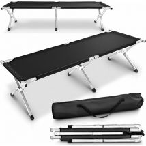 Xxl Lit de Camp Pliant pour Le Camping Noir 210 x 72 x 45 cm Tubes métalliques Charge Maximal 200kg - Tresko