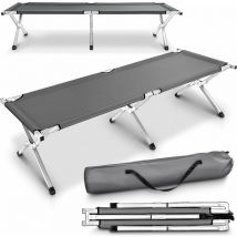 Xxl lit de camp 210 cm / gris pliable pour camping charge maximal 150kg - Tresko