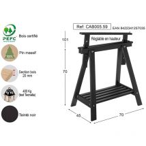 Astigarraga - CAB005.59 Chevalet Archi Tec noir réglable en hauteur en bois de pin avec étagère (70/987x70x45cm)