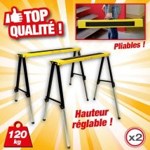 Outiror - Tréteaux pliables et à hauteur réglable - lot de 2