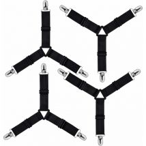 Triangle Tendeur Drap Housse Réglable, Fixation Sangle de Maintien pour Literie, Drap Lit, Housse Repassage, Matelas, Canapé (Noir, Lot de 4)