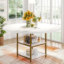 Tribesigns - 120 cm Mesa de comedor redonda para 4 personas, mesas de comedor circulares con estantes de almacenamiento y parte superior de madera