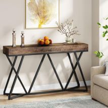 140 cm Console Table, Farmhouse Sofa Table, Entrance Table with Unique Metal Base, Small Exhibition Table, Foyer Table, Industrial Hallway Table for