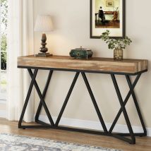 Tribesigns - 140cm Console Table, Farmhouse Sofa Table Wood Entryway Table with Unique Metal Base, Behind The Couch Table Foyer Table, Industrial