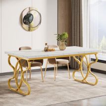 63-Inch Dining Table for 4-6 People, Rectangular Modern Kitchen Dinner Table for Dining Room, White Faux Marble and Gold - Tribesigns