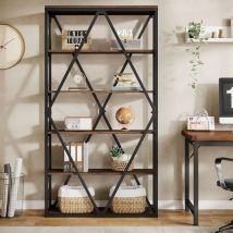Tribesigns - 180 cm Tall Bookshelf, 6 Tier Industrial Large Bookcase, Freestanding Open Book Shelf Display Shelf with Metal Frame for Living