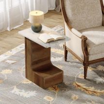Tribesigns Beistelltisch C Form, 2-Stufiger Sofatisch Couchtisch mit Marmorfarbe Holzbretter, 40×60×65 cm, Beistelltisch Schmal fürs Wohnzimmer,