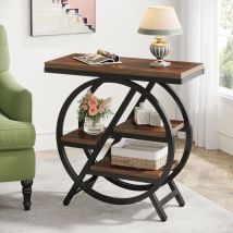 Tribesigns Beistelltisch Für Wohnzimmer, 3-etagen Schmaler Beistelltisch Mit Lagerung, Holz Sofa Beistelltisch Mit Geometrischem Metallrahmen, 