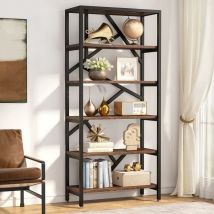 Bibliothèque industrielle de 180 cm, bibliothèque à 6 étagères, étagère ouverte sur pied, étagère de rangement, étagère en bois pour chambre à