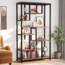 Tribesigns - Bücherregal, 180 cm hohes Industrie Regal mit 8 Ablagen, Große offene Ausstellungsregale, Holzoptik Akzentregal mit Metallrahmen für