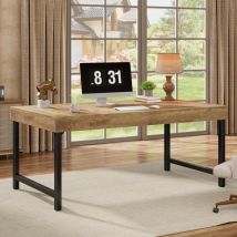 Tribesigns Farmhouse Dining Table for 4-6 People, 55 Inches Industrial Rectangular Kitchen Dinner Table with Heavy-Duty Metal Legs for Home, Dining