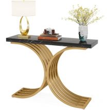 Tribesigns - Mesa consola estrecha, mesa auxiliar con estructura metálica dorada, 100 x 30 x 80 cm, mesa de pasillo, mesa pequeña de exposición, mesa