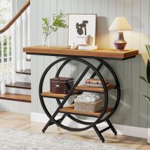 Tribesigns - Mesa Consola, Mesa de Entrada de 100 cm con Tablero Grueso, Industrial Mesa de Sofá de 4 Niveles con Estructura Geométrica de Metal para