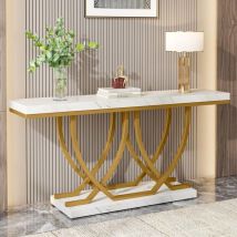 Tribesigns - Mesa consola moderna de 150 cm, mesa de entrada de mármol sintético, mesa de sofá dorada detrás del sofá, mesa de pasillo de lujo para
