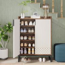 Tribesigns - Meuble à Chaussures Moderne pour entrée, 25 Paires de Chaussures avec Portes, Organiseur à Chaussures en Bois à 5 Niveaux, Autonome