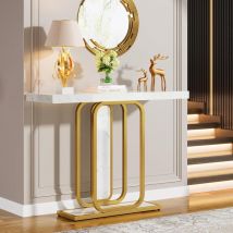 105 cm Console Table, Modern Entryway Hallway Foyer Accent Table with Faux Marble Veneer for Living Room, Entrance Gold White - Tribesigns
