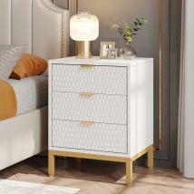 Tribesigns Modern Nightstand, 25.8 Tall Bedside Table with 3 Drawers, Contemporary End Side Table with Storage for Bedroom, Living Room, White and