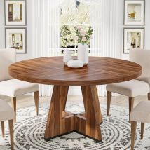 Tribesigns - Round Dining Table Kitchen Table for Dining Room Living Room, 120 cm Dining Room Tables for 4 People, Farmhouse Dinner Table with Wooden