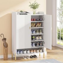 Schuhschrank, Schuhregal 6 Ebenen, Schuhaufbewahrung mit höhenverstellbare Ablage, freistehende Schuhkommode mit Türen für Eingang, Flur, Wohnzimmer,