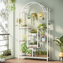 Tribesigns Soporte Alto Para Plantas De Interior De 5 Niveles, Estante De Flores De Metal Arqueado De 74.8 Pulgadas Con Ganchos Para Colgar, Estante 