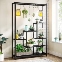 Support pour plantes d'intérieur à 5 niveaux - Grande étagère en métal de 180 cm avec 10 crochets de suspension en s - Multifonction - Pour