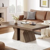 Tribesigns - Table Basse Rectangulaire, Table de Salon avec Base en Bois épais, Table de Cocktail Industrielle Moderne, 120 x 60 x 45 cm, Marron