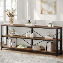 Table Console 180 cm, Table de canapé à 3 Niveaux de Style Industriel avec Cadre en métal, Table Moderne derrière Le canapé avec étagères pour Salon,