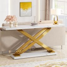 Tribesigns Table console moderne de 140 cm, imitation marbre doré, table d'entrée derrière le canapé, table de canapé rectangulaire étroite pour
