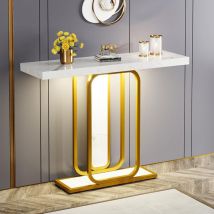 Table Console, Moderne Table d'entrée de 105 cm avec Base géométrique, Imitation marbre Blanc, Table de canapé étroite, Console Meuble pour Salon,