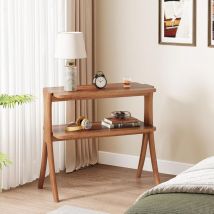 Tribesigns Walnut Side Table for Living Room, Narrow End Table with 2-Tier Storage Shelf and Solid Wood Legs, Slim Modern Bedside Table Nightstand