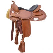 15", Marron foncé: Selle Big Skirt Reining en cuir graissé, traitement de l'impression en bordure et siège en cuir