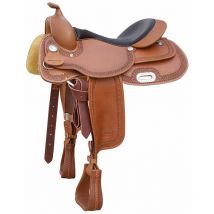 16, Cognac: Selle Big Skirt Reining en cuir graissé, traitement de l'impression en bordure et siège en cuir