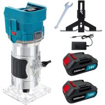 Trimmfräsen, bürstenloses 850-W-Akku-Fräswerkzeug, elektrischer 1/4-Zoll-Handholzschneider mit 6 Geschwindigkeiten + 2 x 3000-mAh-Akku + Ladegerät,