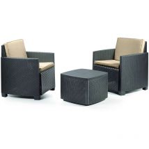 Frankystar - Trinacria - Salon de jardin en polyrotin avec 2 fauteuils + table d'appoint. Ensemble de salon d'extérieur de couleur anthracite fourni