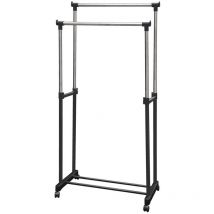 Oobest - Tringle à vêtements réglable à 2 barres en acier inoxydable de qualité supérieure avec roulettes